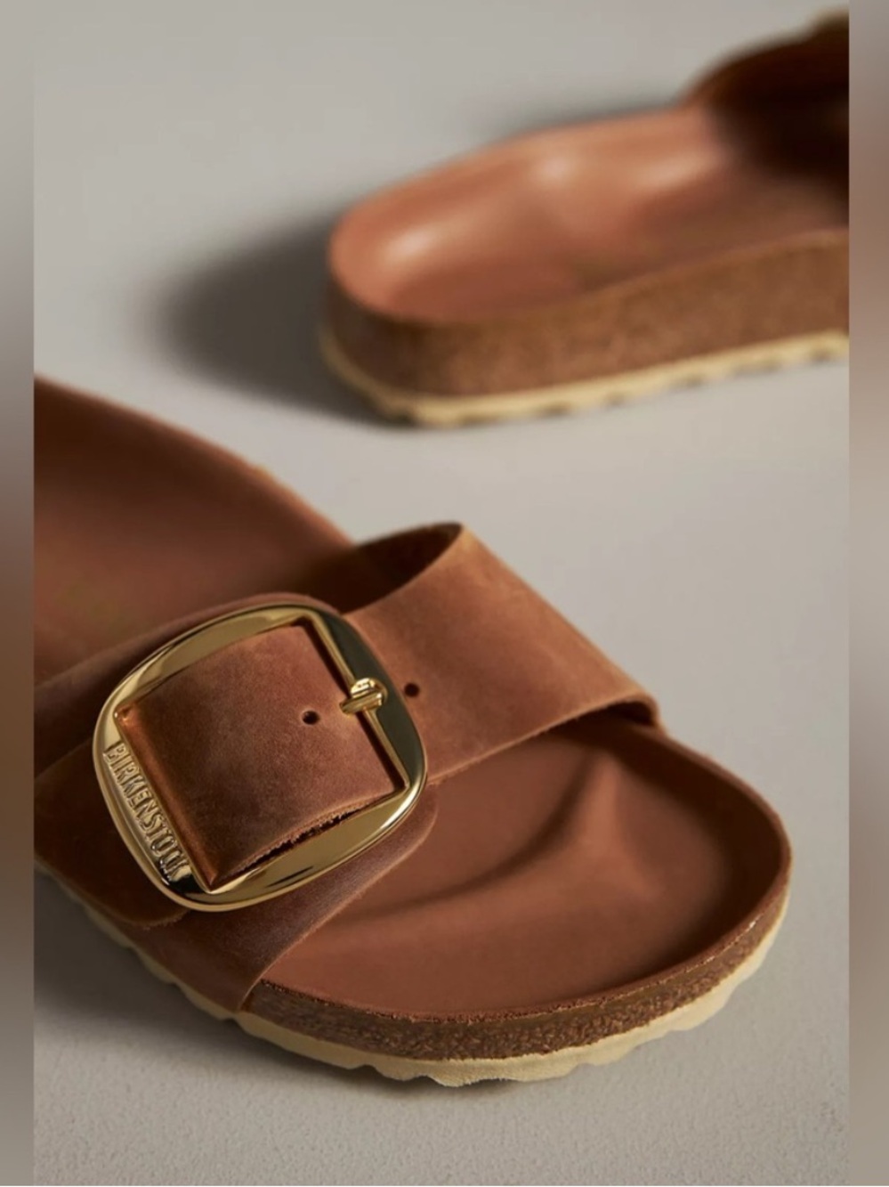 Birkenstock Madrid Big Buckle Nubuck Leather Sandals Cognac Brown US 10 - Picture 3 of 7